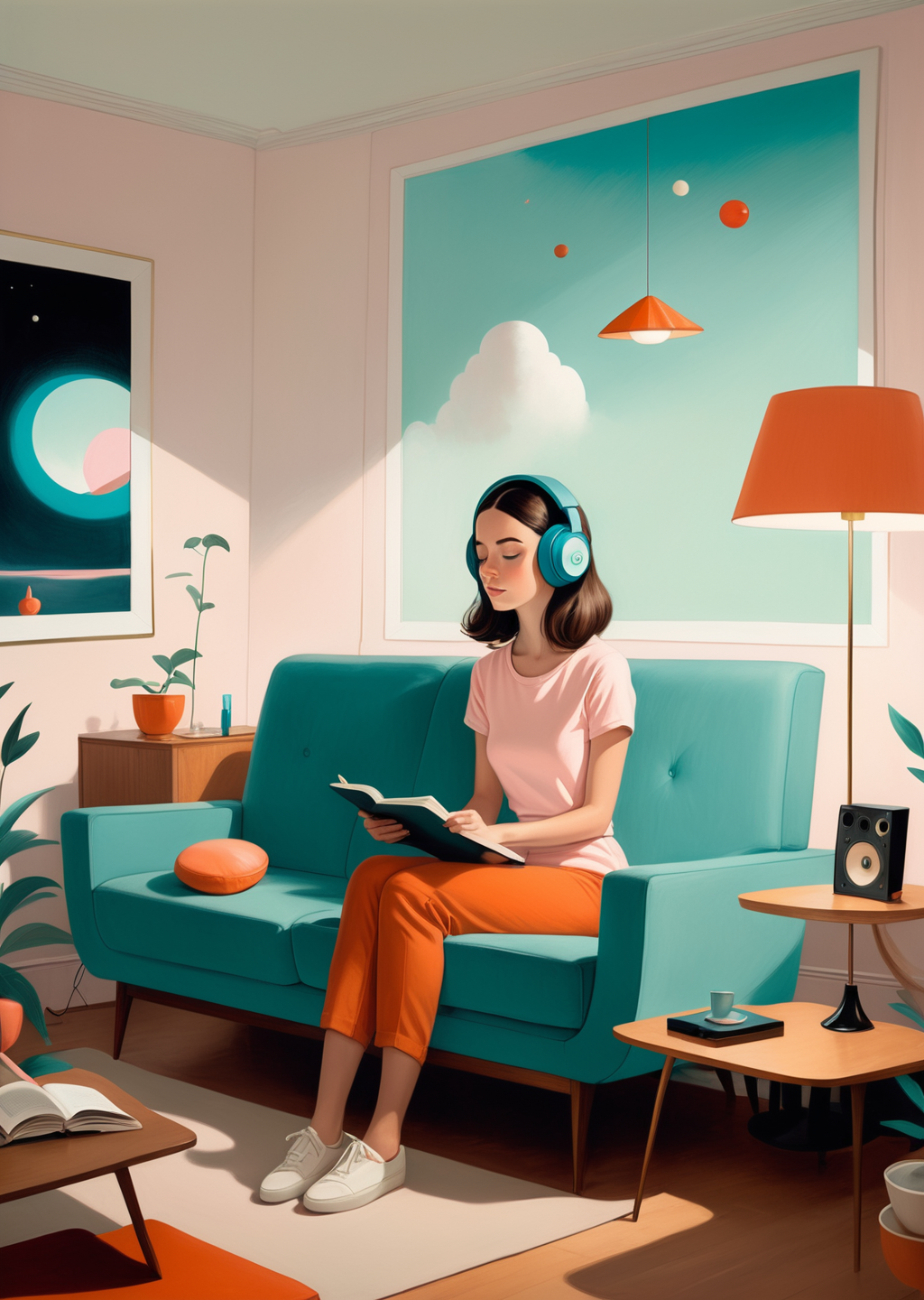 00459-530301171-1 young woman_dutch angle __sitting  on couch, _lofi girl_listening to music, __cartoon  surreal, whimsical_ (by Oliver Jeffers).png